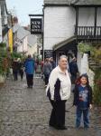 James and Mum going down Clovelly hill