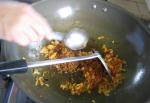 Add in prefried dried shrimps and prawn paste powder.