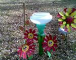 my glass birdbath and yogurt cup flowers