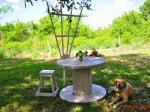 Wood spool transformed to picnic table.