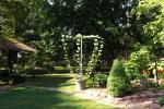 My morning glory umbrella is coming along nicely.  No blooms yet.